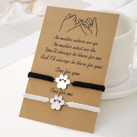 Handgefertigte Geflochtene Seil Armband Edelstahl Pfotenabdruck Anhänger Einstellbare Kordel Freundschaftsarmband Schmuck Damen Herren