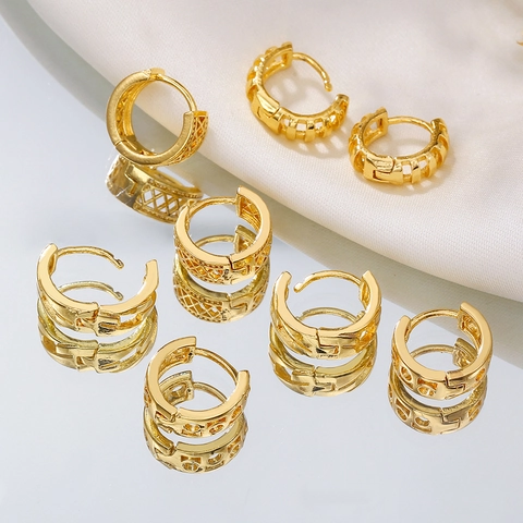 Luxury Gold Plated Copper Geometric Hoop Earrings For Women Minimalist Hollow Out Huggie Earrings Fashion Jewelry Accessories