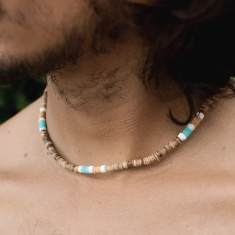 Handmade Coconut Shell Polymer Clay Beaded Necklace For Men Women Bohemian Summer Beach Surf Stainless Steel Beaded Clavicle Chain Jewelry