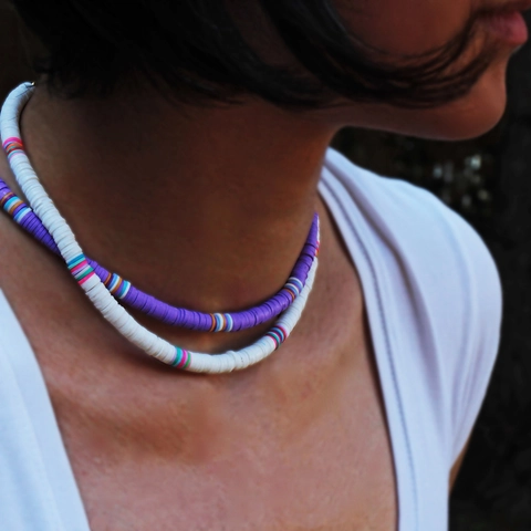 Boho Handgefertigte Weich-Ton Heishi-Perlen Halskette Edelstahl Mehrfarbige Regenbogen Choker Für Damen Strand Schmuck Geschenk