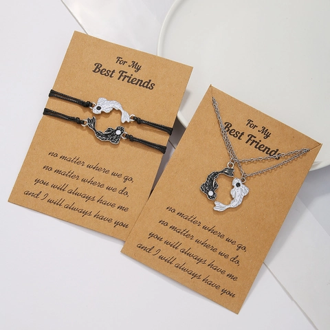 Stainless Steel Alloy Koi Fish Yin Yang Tai Chi Pendant Necklace And Bracelet Enamel Drip Oil Jewelry For Friends Couples Gift