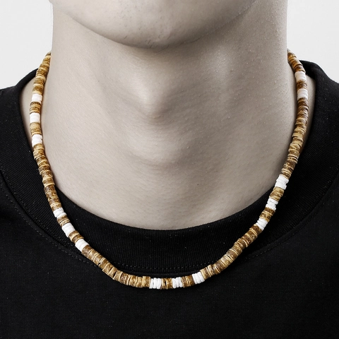 Bohemian Wood Soft Clay Beaded Necklace For Men Handmade Ethnic Spliced Heishi Beads Beach Style Neutral Fashion Jewelry