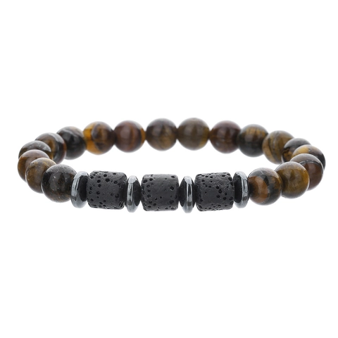 Beaded Bracelet Natural Tiger Eye Lava Rock Volcanic Stone Anchor Rudder Charm Nautical Retro Jewelry Elastic Men Women