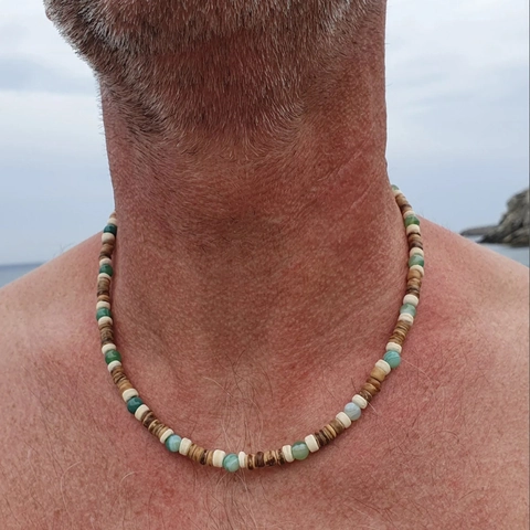 Handgefertigte Perlenkette Für Herren Kokosnussschale Grüne Aventurin Stein Ethnisch Böhmisch Urlaub Schmuck Zubehör