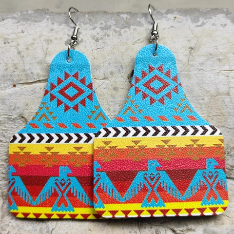 Western Cowboy Faux Leather Teardrop Earrings Bohemian Sunflower Cow Print US Flag Pumpkin Ethnic Drop Earrings For Women