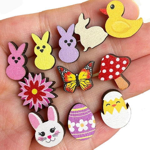 Easter Wood Stud Earrings For Women Kids Cute Cartoon Peeps Rabbit Mushroom Butterfly Egg Floral Printed Wooden Earrings Jewelry Gift