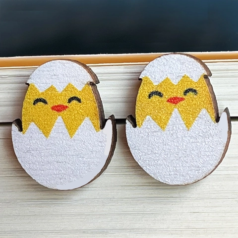 Easter Wood Stud Earrings For Women Kids Cute Cartoon Peeps Rabbit Mushroom Butterfly Egg Floral Printed Wooden Earrings Jewelry Gift