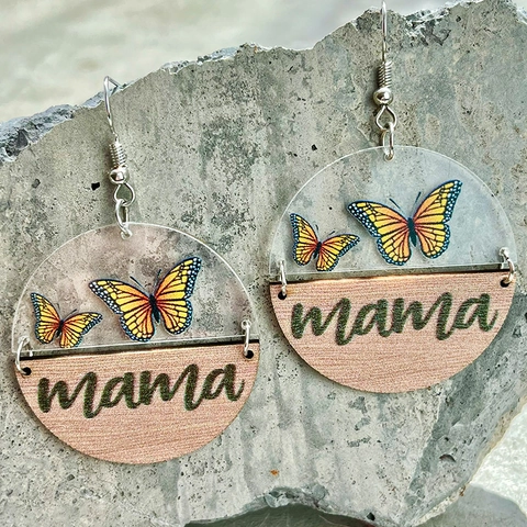 Acrylic Wood Splicing Drop Earrings Sunflower Butterfly Leopard Bear Printed Mama Earrings For Mother's Day Women Gift