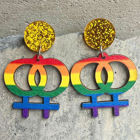 Rainbow Wooden Acrylic Drop Earrings Pride Peace Sign LOVE Snake Ribbon Pattern Fashion Dangle Earrings For Women Jewelry