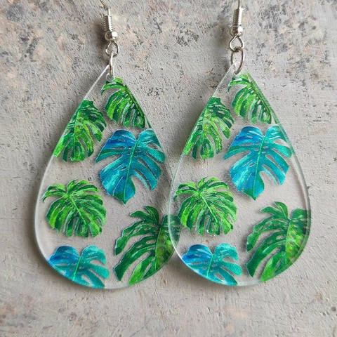 Acrylic Teardrop Earrings Butterfly Monstera Leaf Bee Floral Prints Summer Beach Jewelry For Women Lightweight Drop Earrings