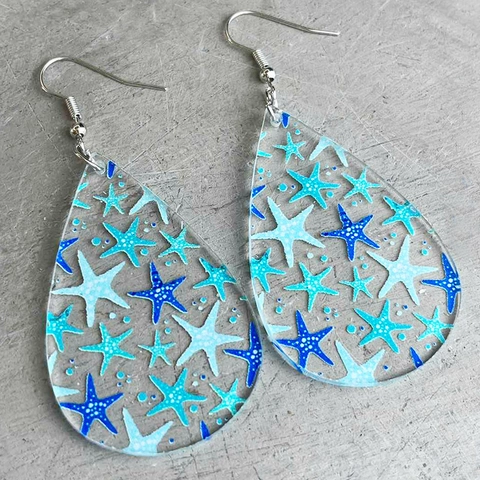 Summer Tropical Acrylic Teardrop Earrings For Women Beach Vacation Flamingo Pineapple Starfish Pattern Dangle Earrings Jewelry