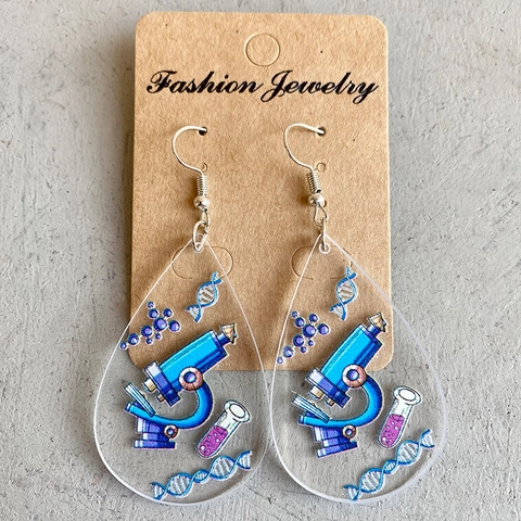 Creatieve Acryl Traan Oorbellen Microscoop Ruimte Raket Viool Chemisch Molecuul Patroon Hanger Oorbellen Sieraden Voor Vrouwen
