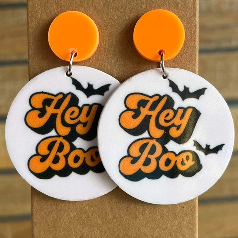 Acrylic Halloween Pumpkin Bat Drop Earrings For Women Fall Thanksgiving Holiday Round Earrings With Steel Earring Post