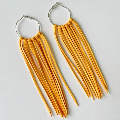 Bohemian Suede Leather Fringe Tassel Hoop Earrings Large Round Circle Ethnic Western Cowboy Style Retro Jewelry For Women