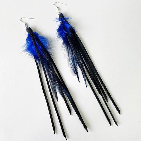 Bohemian Ethnic Long Feather Tassel Drop Earrings For Women Western Style Suede Cord Dangle Earrings Jewelry Accessory