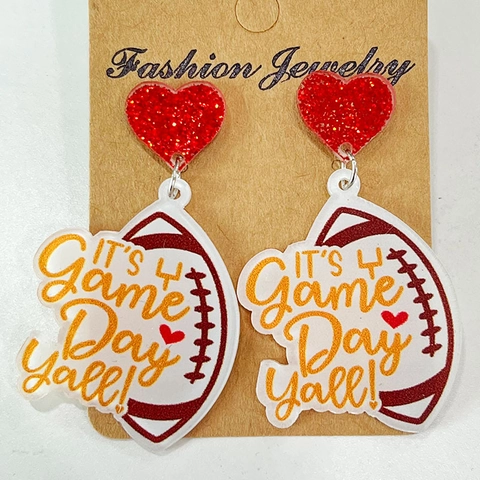 Acrylic Glitter Heart Sports Drop Earrings Football Baseball Mom Game Day Pattern Earrings For Women Sport Fans Gift
