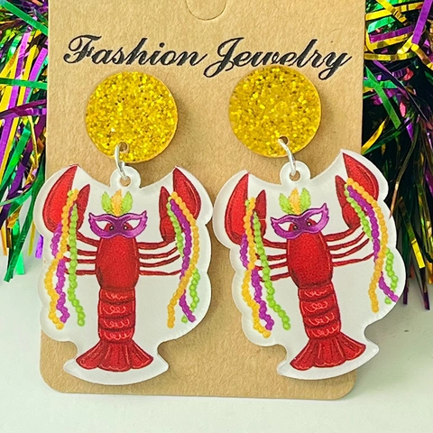 Mardi Gras Acryl Hangoorbellen Voor Dames Glitter Goud Rond Festival Sieraden Paars Groen Geel Carnaval Oorsieraden