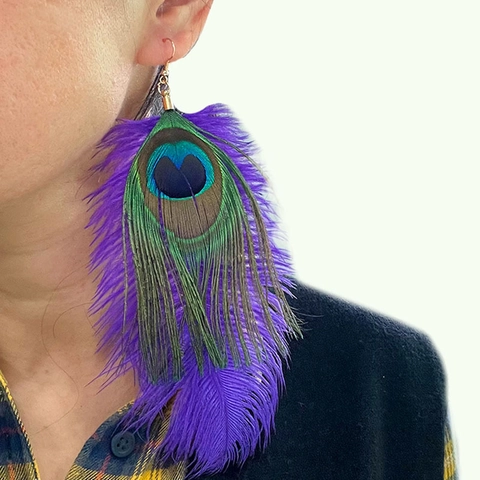 Bohemian Peacock Feather Drop Earrings For Women Ethnic Long Handmade Tassel Earrings Carnival Festival Party Jewelry Gift