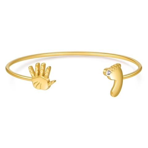 Stainless Steel Open Adjustable Bracelet For Women Baby Handprint Footprint Inlaid Rhinestone Gold Silver Fashion Jewelry Gift