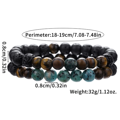 Bracelet en Perles de Pierre Naturelle Paire Hommes Femmes Lave Volcanique Oeil de Tigre Turquoise Hip Hop Rétro Bijoux Élastiques