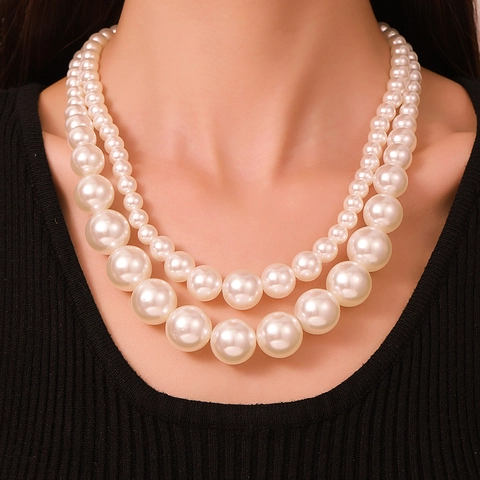 Elegante Doppellagige Künstliche Perlenkette Für Damen Vintage Edelstahl Choker Party Hochzeit Mode Schmuck