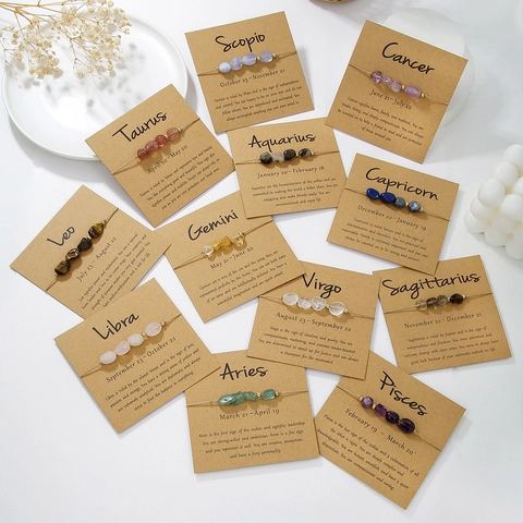 Juego de Pulseras Trenzadas de Piedra Natural de las 12 Constelaciones para Mujeres y Hombres Pulsera de Amistad con Cuentas de Piedra Bruta Hecha a Mano Joyas del Zodiaco Regalo