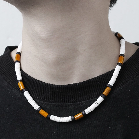 Bohemian Surfer Coconut Shell Wood Bead Necklace Handmade Shell Heishi Beads Chokers For Men Women Beach Vacation Jewelry
