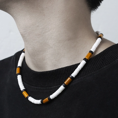 Bohemian Surfer Coconut Shell Wood Bead Necklace Handmade Shell Heishi Beads Chokers For Men Women Beach Vacation Jewelry