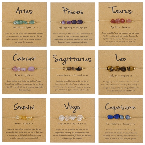 Juego de Pulseras Trenzadas de Piedra Natural de las 12 Constelaciones para Mujeres y Hombres Pulsera de Amistad con Cuentas de Piedra Bruta Hecha a Mano Joyas del Zodiaco Regalo