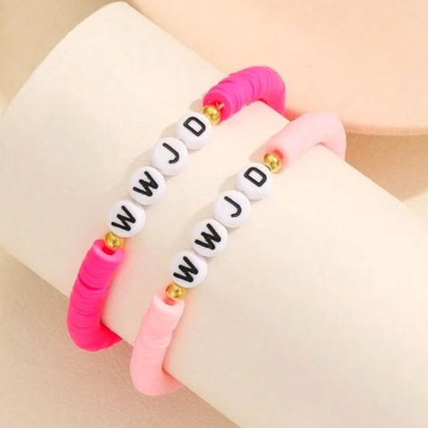 Boho Polymer-Ton Heishi Perlenarmbänder Für Damen WWJD Buchstaben Acryl Legierung Perle Stretch Armband Schmuck