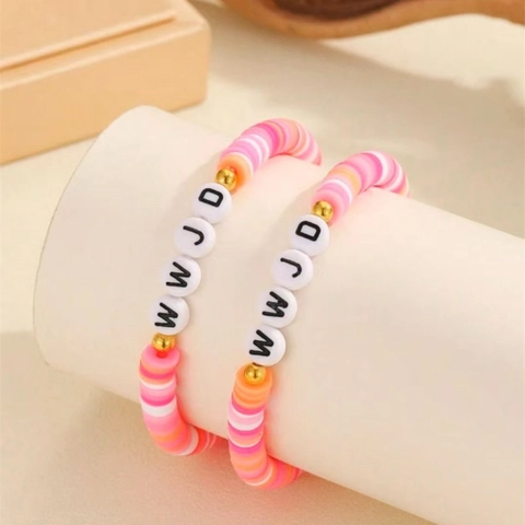 Boho Polymer-Ton Heishi Perlenarmbänder Für Damen WWJD Buchstaben Acryl Legierung Perle Stretch Armband Schmuck