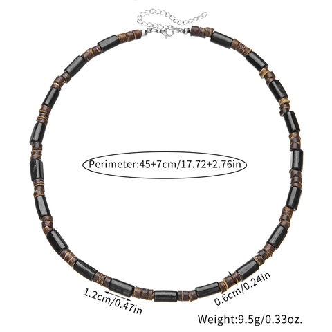 Bohemian Wood Chip Coconut Shell Beaded Necklace For Men Surf Tribal Style Stainless Steel Clasp Adjustable Jewelry