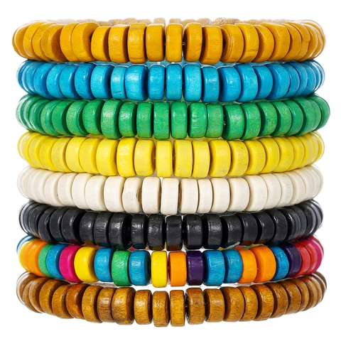Bohemian Gelakt Houten Heishi Kralen Armband Voor Heren Dames Elastische Schijfkralen Casual Etnische Sieraden Cadeau
