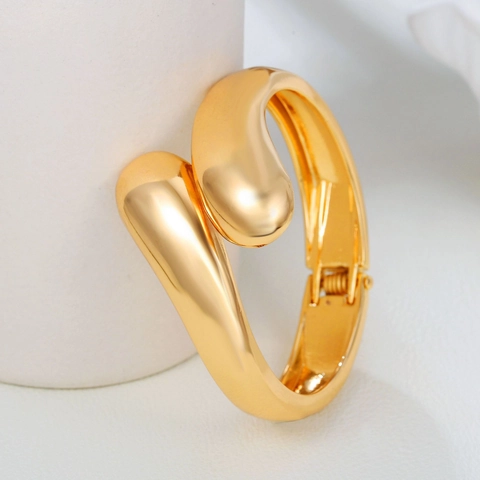 Minimalist Alloy Irregular Open Bangle For Women Gold Silver Plated Waterdrop End Hinge Spring Bracelet Fashion Jewelry
