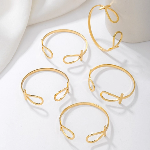Ancient Egyptian Ankh Cross Open Cuff Bangle Set For Women Ethnic Geometric Stackable Gold Silver Metal Plated Jewelry Gift