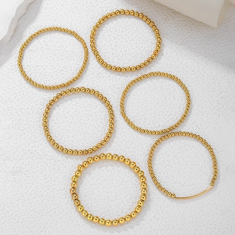 Juego de Pulseras de Cuentas de CCB Metálicas de Varias Capas Bohemias para Mujer Minimalista Apilable Oro Plata Chapado Joyería de Moda