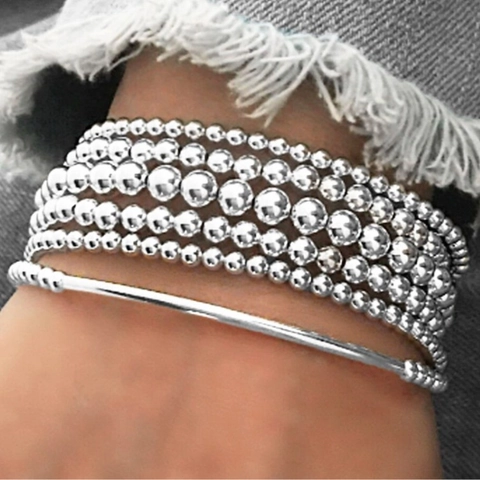 Juego de Pulseras de Cuentas de CCB Metálicas de Varias Capas Bohemias para Mujer Minimalista Apilable Oro Plata Chapado Joyería de Moda