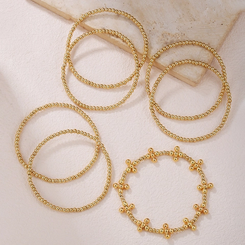Bohemian Gold Layered CCB Bead Bracelet Collection For Women Cross Charm Elastic Stretch Multi-Layer Faux Pearl Jewelry Assortment