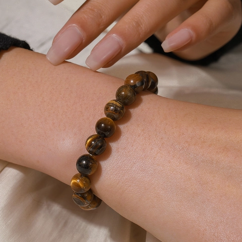 Natural Stone Beaded Bracelet Vintage Ethnic Style Tiger Eye Rose Quartz Amethyst Healing Energy Unisex Bracelet Jewelry