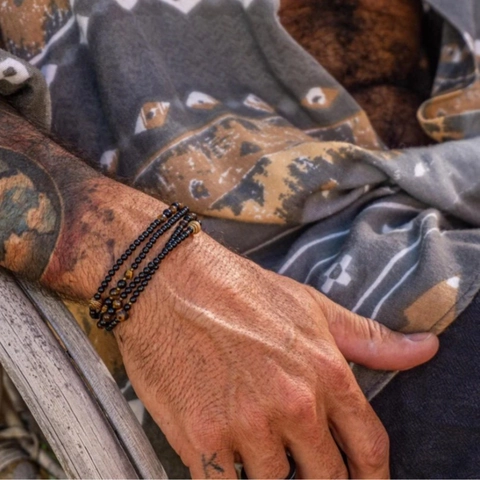 Collana Lunga in Perline di Occhio di Tigre Legno Agata Nera Bracciale Avvolgente Uomo Donna Gioielli Etnici Bohemian