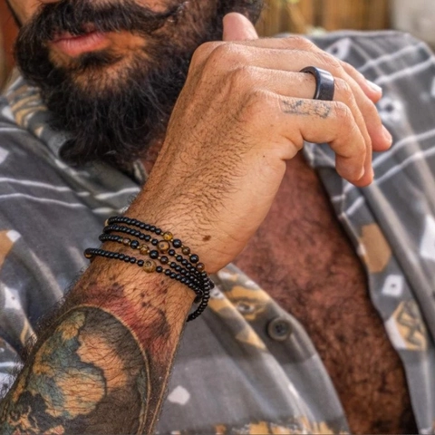 Collana Lunga in Perline di Occhio di Tigre Legno Agata Nera Bracciale Avvolgente Uomo Donna Gioielli Etnici Bohemian