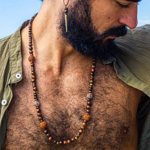 Handmade Bohemian Retro Wooden Beaded Necklace For Men Ethnic Style Long Coconut Shell Strand Necklace Vacation Jewelry