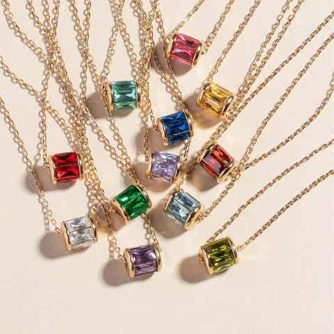 Stainless Steel Birthstone Necklace And Bracelet For Women Zircon Geometric Pendant Jewelry 12 Months Birthday Gift