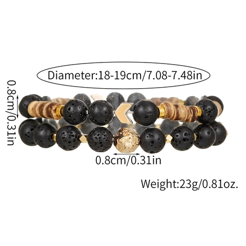 Natural Lava Stone Wood Bead Bracelets For Men Women Boho Ethnic Style Alloy Arrow Geometric Beaded Hand Jewelry Gift
