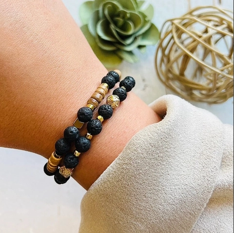 Natural Lava Stone Wood Bead Bracelets For Men Women Boho Ethnic Style Alloy Arrow Geometric Beaded Hand Jewelry Gift