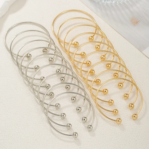 Retro Electroplated Iron Metal Open Bangle Bracelet Set For Women Punk Minimalist Stackable Round Ball Cuff Bracelets Jewelry