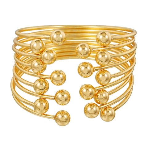 Retro Electroplated Iron Metal Open Bangle Bracelet Set For Women Punk Minimalist Stackable Round Ball Cuff Bracelets Jewelry