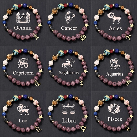 Natural Stone Galaxy Solar System Bracelet Stainless Steel Zodiac Constellation Charm Handmade Beaded Elastic Bracelet For Women Jewelry