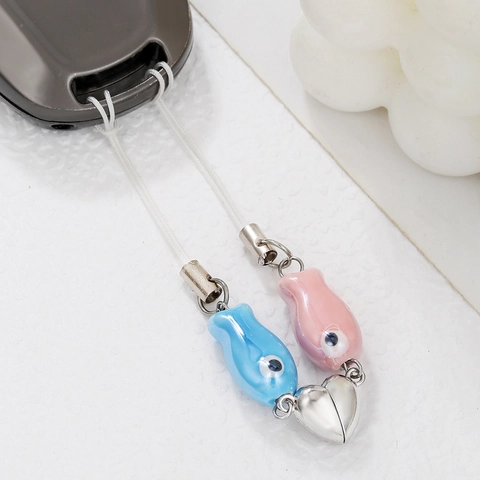 Kawaii Ozean Stil Keramik Fisch Perlen Handy Anhänger Mit Magnetischem Herz Süße Handgefertigte Handyband Schlüsselanhänger Zubehör
