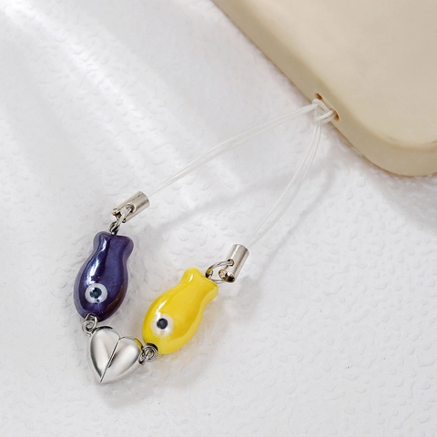 Kawaii Ozean Stil Keramik Fisch Perlen Handy Anhänger Mit Magnetischem Herz Süße Handgefertigte Handyband Schlüsselanhänger Zubehör